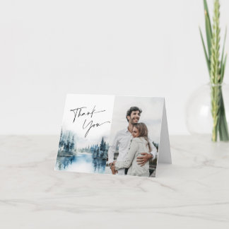 Tarjeta De Agradecimiento Elegante acuarela Foggy Bosque Boda foto