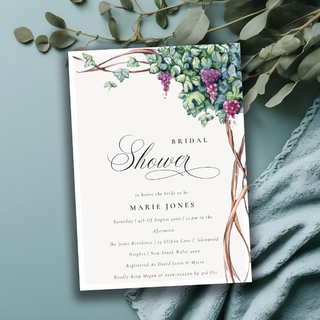 Tarjeta De Agradecimiento Elegante acuarela Grapevine Bridal Shower Invite (Subido por el creador)