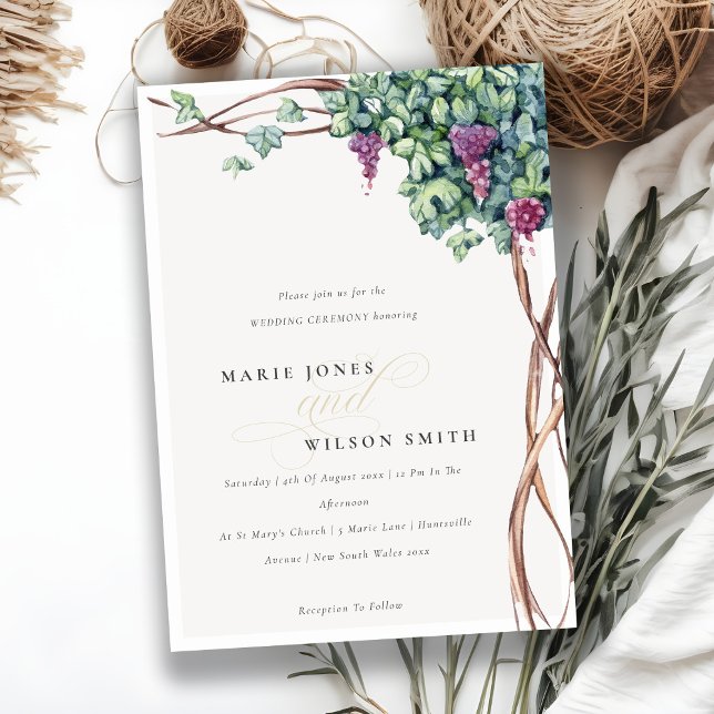 Tarjeta De Agradecimiento Elegante acuarela Grapevine Fauna Wedding Invite (Subido por el creador)