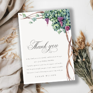 Tarjeta De Agradecimiento Elegante acuarela Grapevine Foliage Bridal Shower