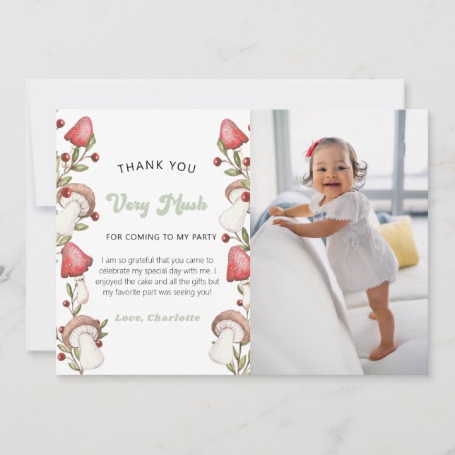 Tarjeta De Agradecimiento Elegante acuarela hongo Fotografía de Woodland (Anverso)