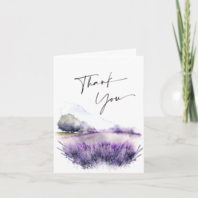 Tarjeta De Agradecimiento Elegante acuarela Lavanda Flores Campo (Anverso)