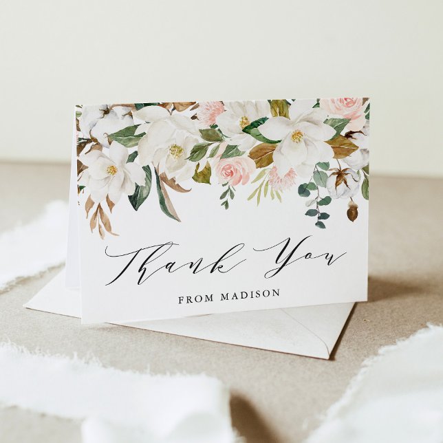 Tarjeta De Agradecimiento Elegante acuarela Magnolias Baby Shower (Subido por el creador)