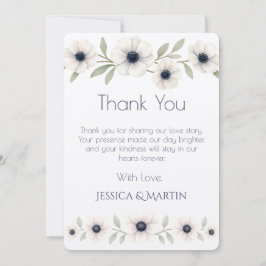 Tarjeta De Agradecimiento Elegante acuarela marfil Boda de anémona azul