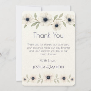 Tarjeta De Agradecimiento Elegante acuarela marfil Boda de anémona azul