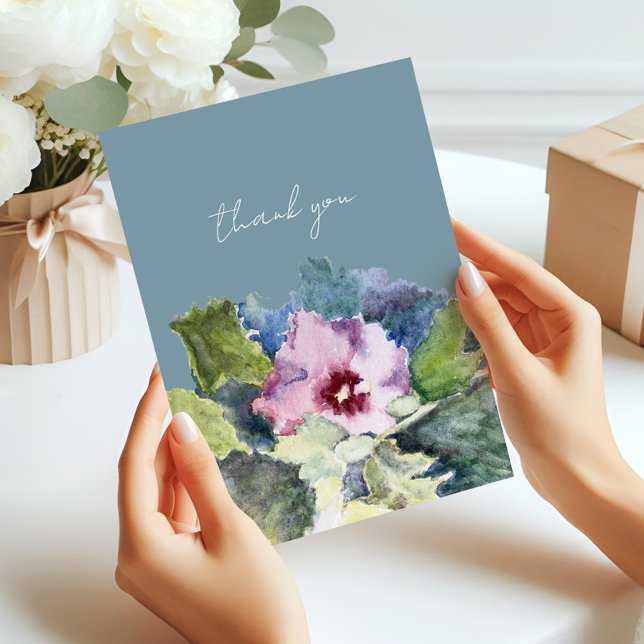 Tarjeta De Agradecimiento Elegante acuarela morado azul floral (Subido por el creador)