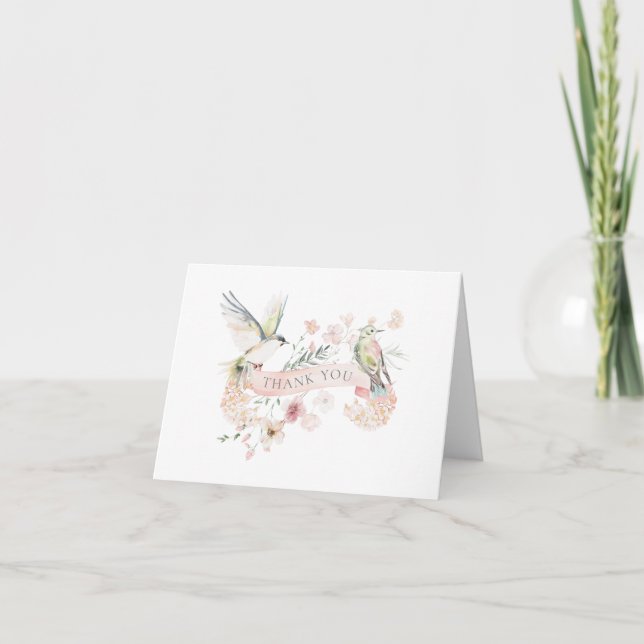 Tarjeta De Agradecimiento Elegante acuarela pájaros florales Hummingbird (Anverso)
