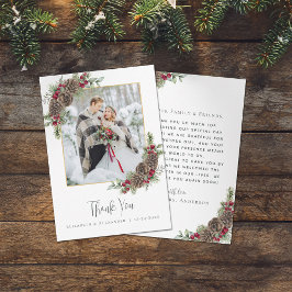 Tarjeta De Agradecimiento Elegante acuarela Pine Winter Wedding Photo