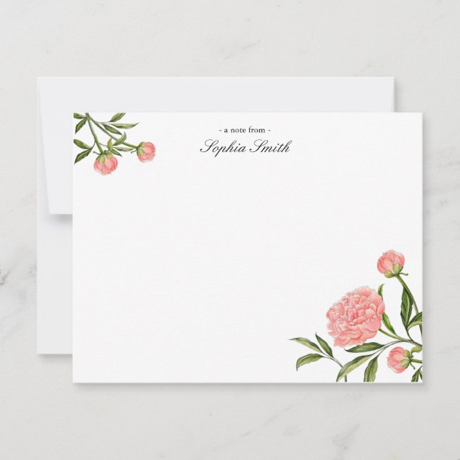 Tarjeta De Agradecimiento Elegante acuarela Pink Peony flanco plano (Anverso)
