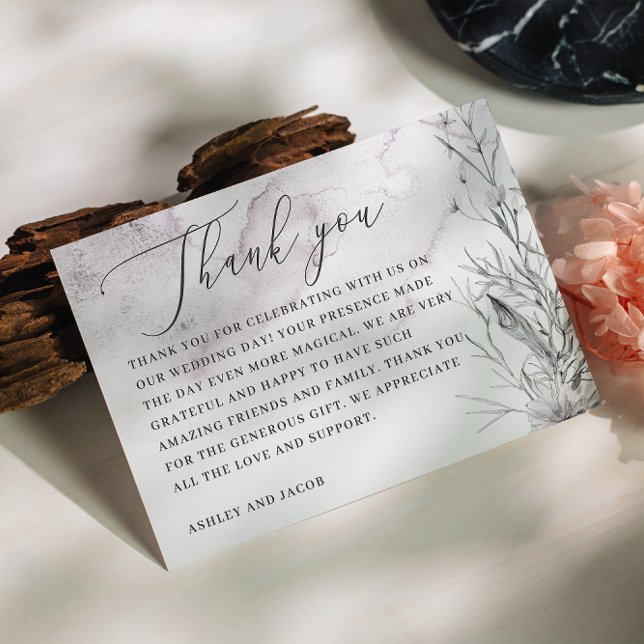 Tarjeta De Agradecimiento Elegante acuarela polvoriento boda floral púrpura (Subido por el creador)