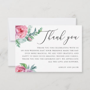 Tarjeta De Agradecimiento Elegante acuarela rosa boho floral escritura boda