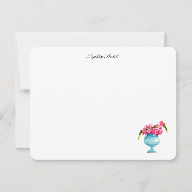 Tarjeta De Agradecimiento Elegante acuarela rosa Roses rosa Plano floral (Anverso)