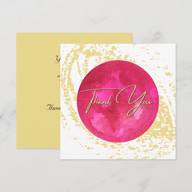 Tarjeta De Agradecimiento Elegante acuarela rosa y dorada Resumen de arte (Anverso / Reverso)