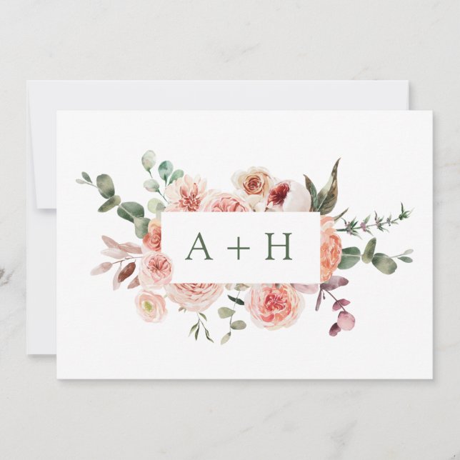 Tarjeta De Agradecimiento Elegante acuarela Rubor Rosa Monograma (Anverso)