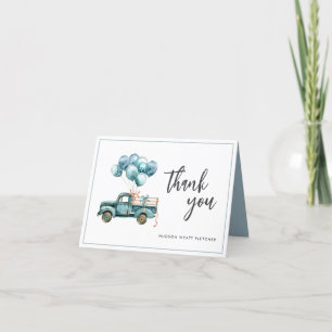 Tarjeta De Agradecimiento Elegante acuarela Script Dusty Blue Baby Boy