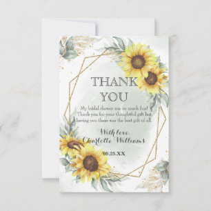 Tarjeta De Agradecimiento Elegante acuarela Sunflower Greenery Bridal Shower