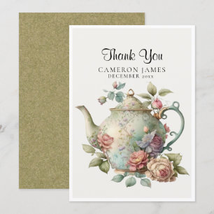 Tarjeta De Agradecimiento Elegante acuarela Teapot Floral Tea Fiesta