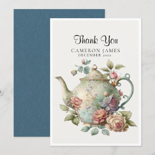Tarjeta De Agradecimiento Elegante acuarela Teapot Floral Tea Fiesta