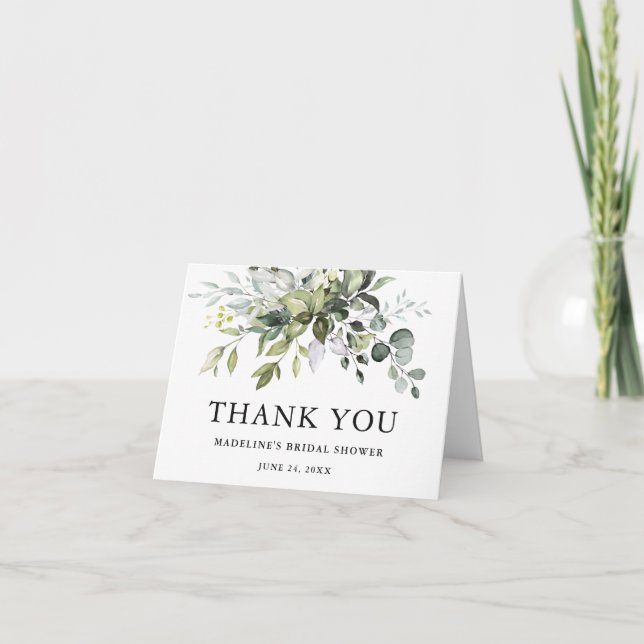 Tarjeta De Agradecimiento Elegante acuarela verde agua Bridal Shower Note (Anverso)