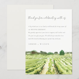 Tarjeta De Agradecimiento Elegante acuarela Verde Boda de viñedos