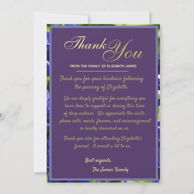Tarjeta De Agradecimiento Elegante Agapanthus Purple Flores Bereavement (Anverso)