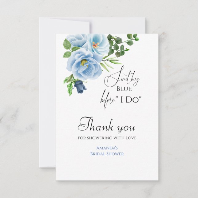 Tarjeta De Agradecimiento Elegante algo azul floral ducha de novia (Anverso)