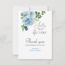 Tarjeta De Agradecimiento Elegante Algo Floral Azul Ducha Bridal