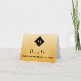 Tarjeta De Agradecimiento Elegante Amarillo Simple Con Monograma De Oro Grac