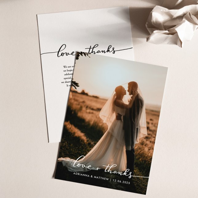 Tarjeta De Agradecimiento Elegante Amor De Boda Y Guión De Gracias | Foto (Subido por el creador)