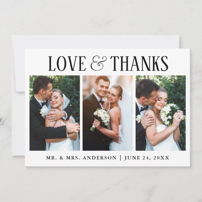 Tarjeta De Agradecimiento Elegante amor moderno y gracias Boda 3 Foto (Anverso)