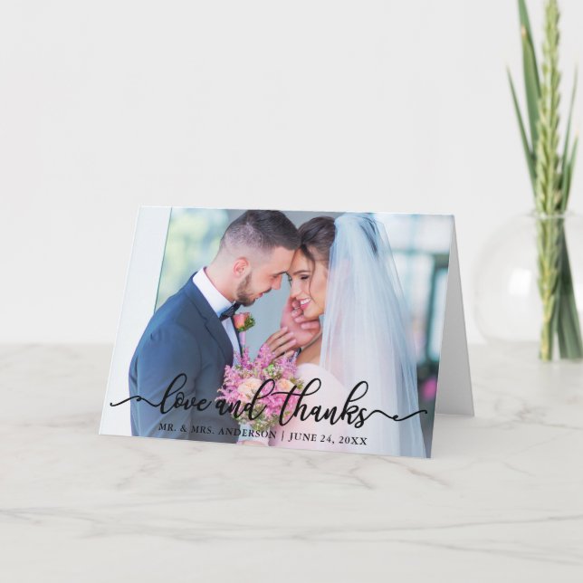 Tarjeta De Agradecimiento Elegante amor y gracias Boda foto Blk Fold (Anverso)