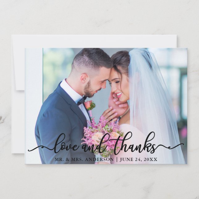 Tarjeta De Agradecimiento Elegante amor y gracias guión Boda foto negro (Anverso)