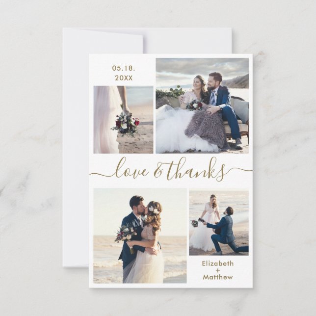 Tarjeta De Agradecimiento Elegante Amor y Gracias Script 4 Photo Boda (Anverso)