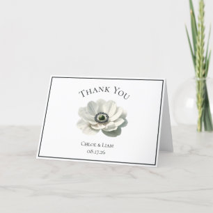 Tarjeta De Agradecimiento Elegante Anenome Boda de flores negro y blanco