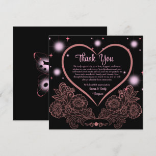 Tarjeta De Agradecimiento Elegante Aniversario Boda Rosa y Negro