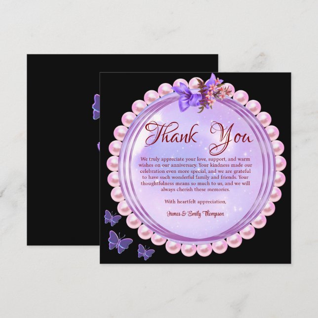 Tarjeta De Agradecimiento Elegante aniversario de Boda de Perla Rosa y Lilac (Anverso / Reverso)