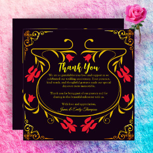 Tarjeta De Agradecimiento Elegante Aniversario de Bodas de 10 años en Negro,