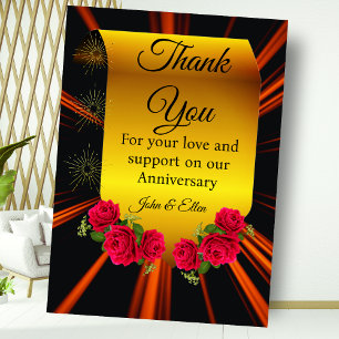 Tarjeta De Agradecimiento Elegante Aniversario Dorado con Rosas