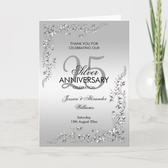 Tarjeta De Agradecimiento Elegante aniversario plateado de decoración (Anverso)