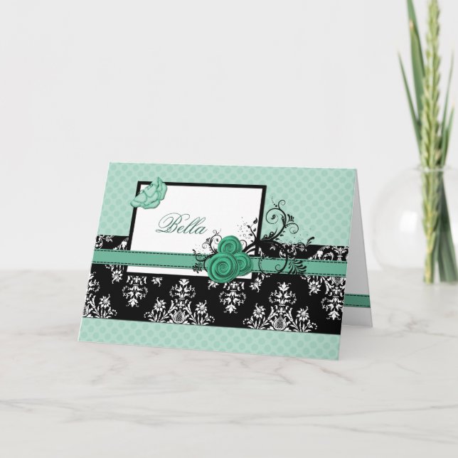 Tarjeta De Agradecimiento elegante aqua floral Empresas Gracias Cartas (Anverso)