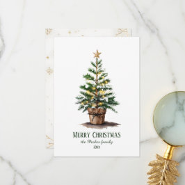 Tarjeta De Agradecimiento Elegante Árbol de Navidad acuarela no foto