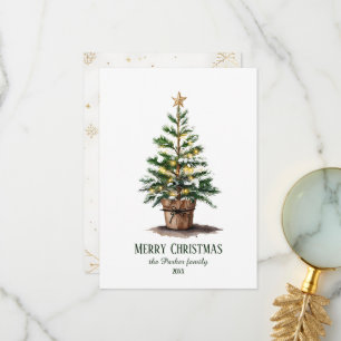 Tarjeta De Agradecimiento Elegante Árbol de Navidad acuarela no foto