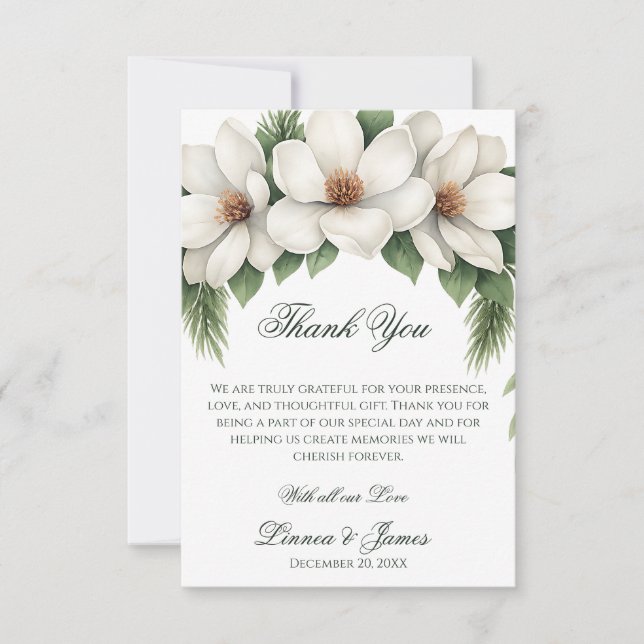 Tarjeta De Agradecimiento Elegante árbol de pino de bodas de invierno de Mag (Anverso)