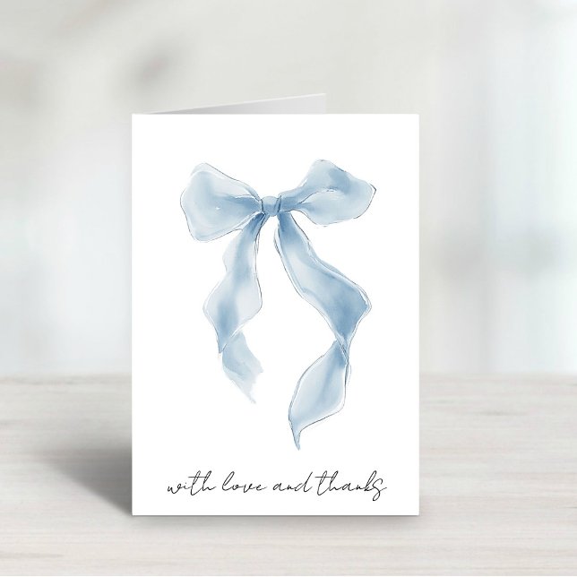 Tarjeta De Agradecimiento Elegante Arco Azul Aquarela Despedida de Soltera  (Elegant Blue Bow Watercolor Bridal Shower Thank You Card)