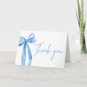 Tarjeta De Agradecimiento Elegante Arco Azul Moderno Ella Está Atando el Nud
