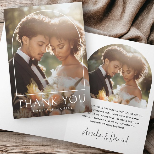 Tarjeta De Agradecimiento Elegante arco boda clásico plegado (Elegant arch classic wedding photo folded thank you card)