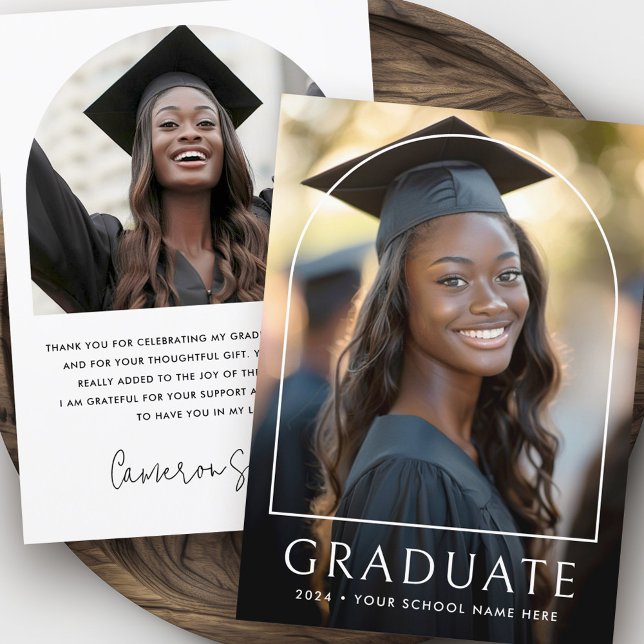 Tarjeta De Agradecimiento Elegante arco clásico de graduación de foto gradua (Elegant arch classic graduation photo graduate thank you card)