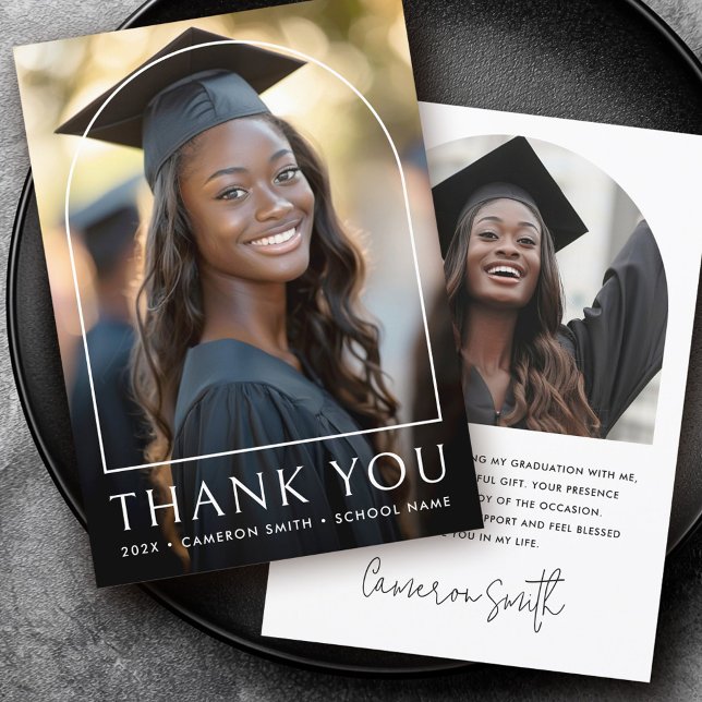 Tarjeta De Agradecimiento Elegante arco clásico de graduación de foto gradua (Elegant arch classic graduation photo graduate thank you card)