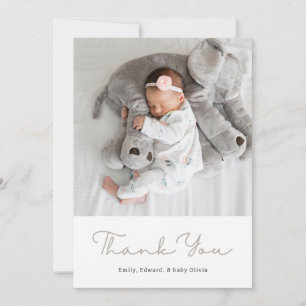 Tarjeta De Agradecimiento Elegante arco de cinta neutral para foto de baby s