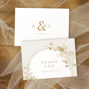 Tarjeta De Agradecimiento Elegante Arco Floral Botánico de Boda en Oro